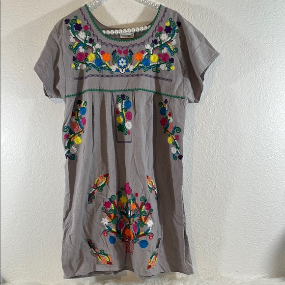 YZXDORWJ Women Mexican Embroidered Floral Dress Short Sleeve Size 2XL - Picture 4 of 15